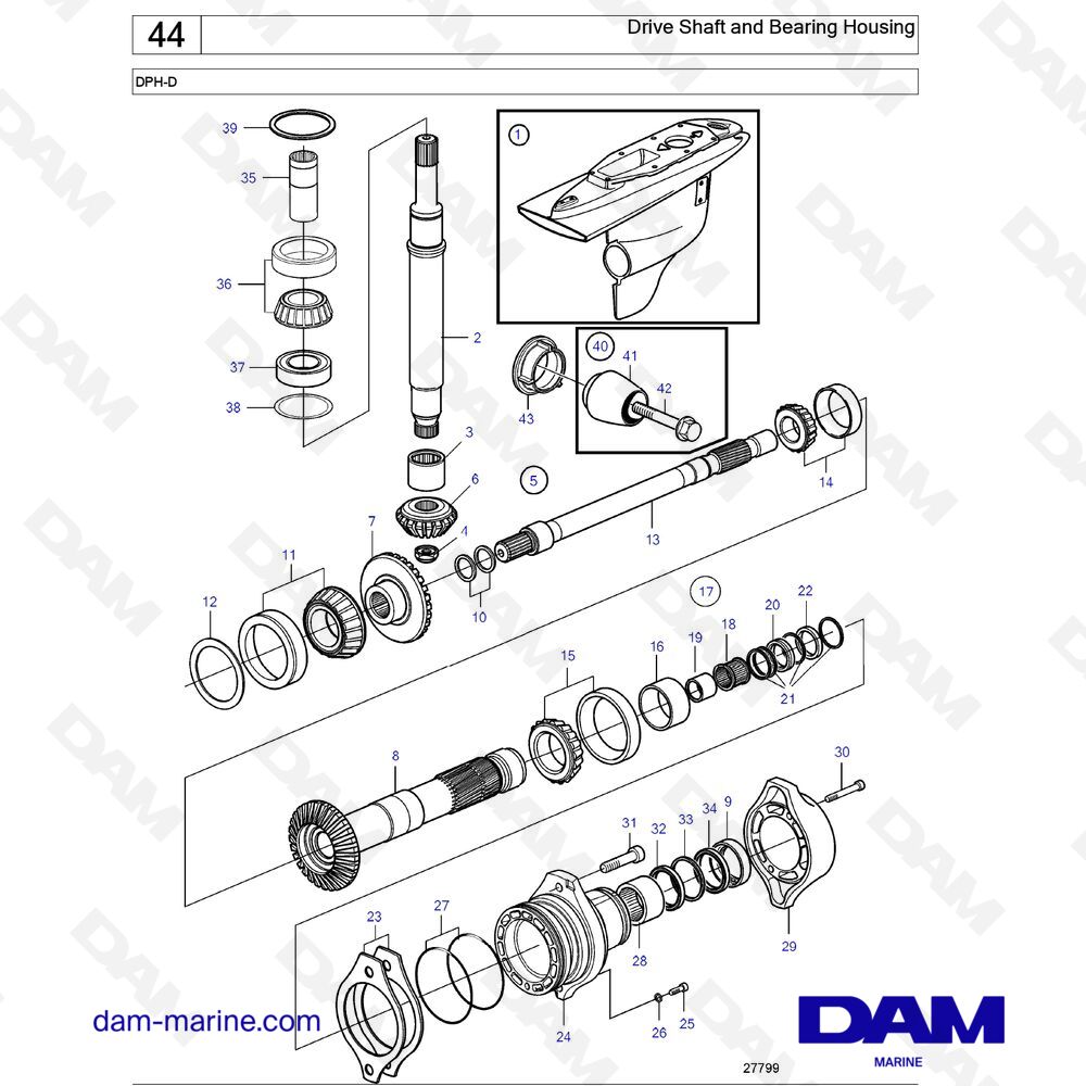 Parts and exploded views for Volvo Penta DPHD drive unit